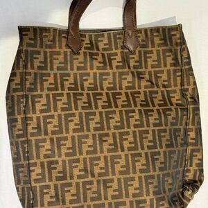 Authentic Fendi Zucca FF Monogram Tote Bag Brown Canvas Vintage